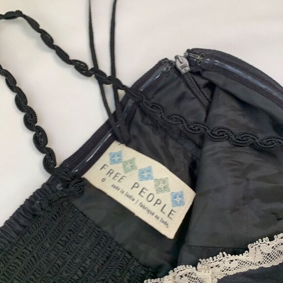 Free People Ruffle Lace Tiered Mini Dress 0 XS Black Dark Romantic Whimsygoth - Picture 10 of 12
